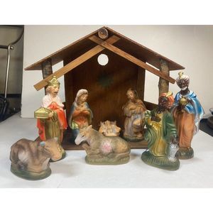 Nativity set made in Japan manger Jesus Mary Joseph Animals nice starter set